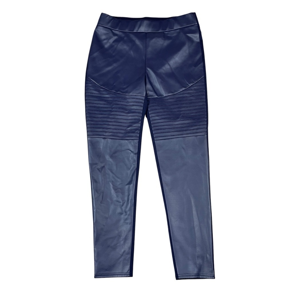 DG2 Diane Gilman Faux Leather Moto Navy Blue Leggings - Sz M